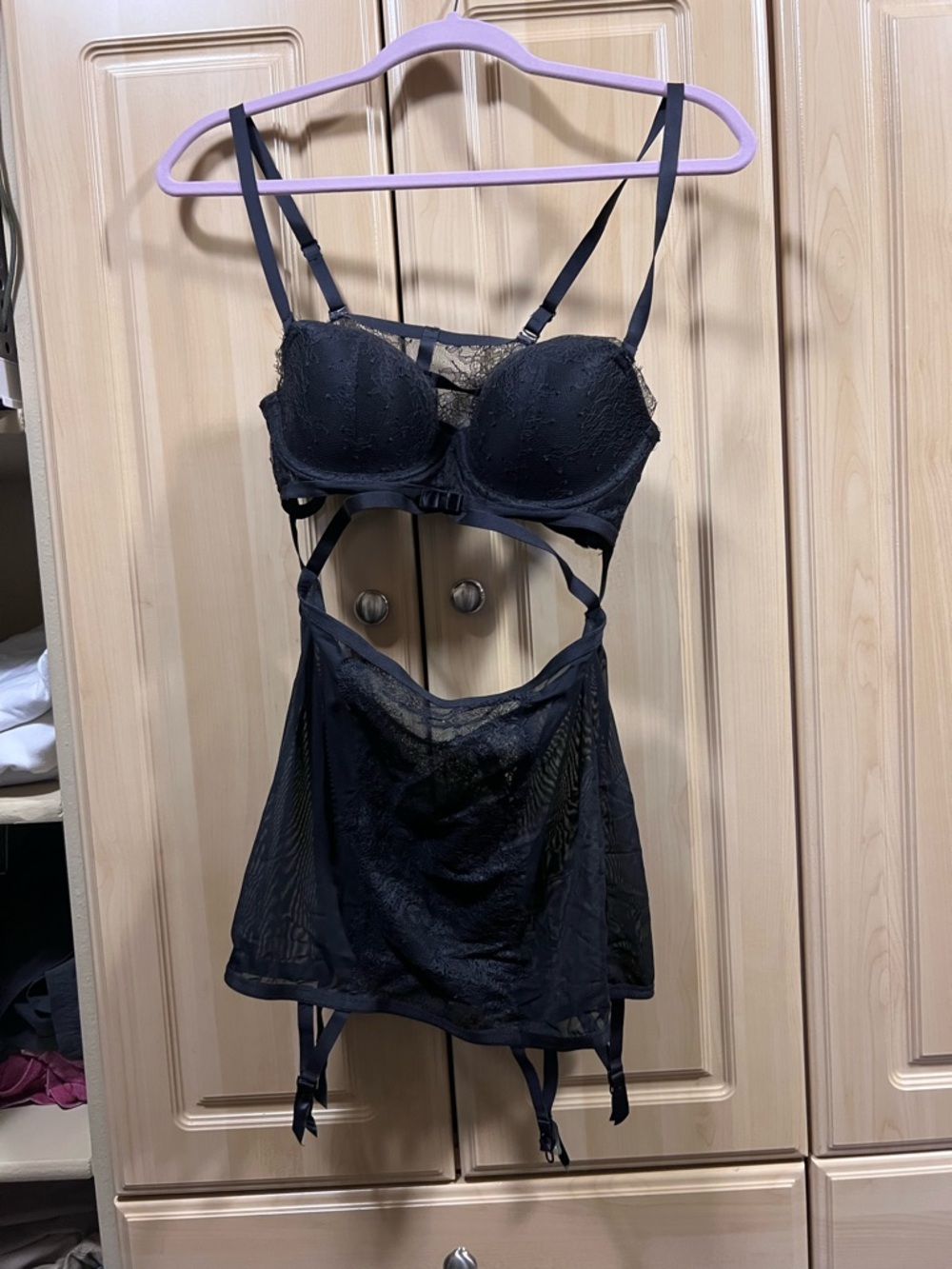 Black Lace Chemise with Garter Straps